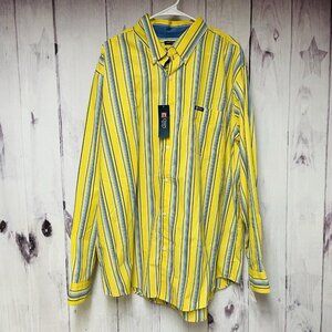 Chaps Easy Care Button Down Shirt Yellow Striped Long Sleeve Collared Mens 2XL